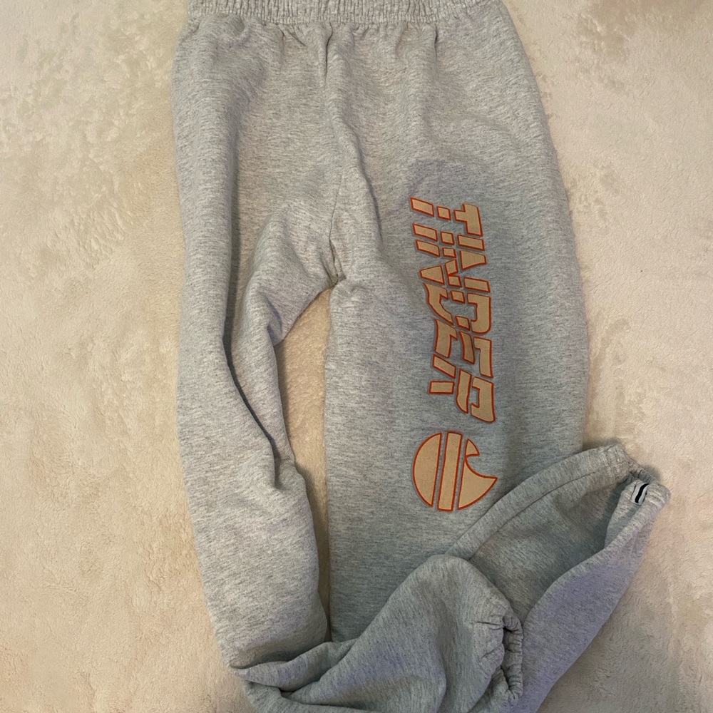 Gray Sweatpants with tinder Orange Print